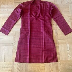 Utsav Textured Art Silk Kurta in Maroon Size 36